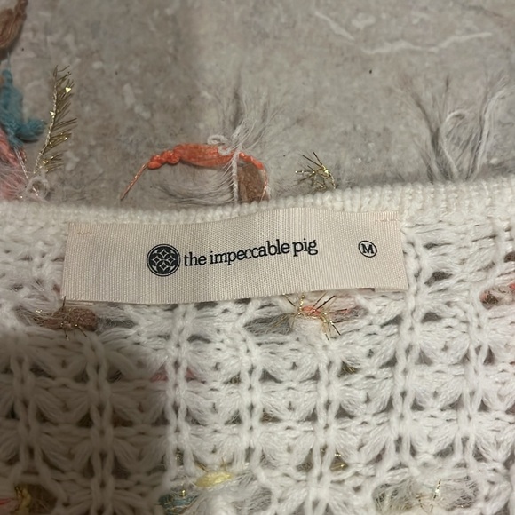 Impeccable Pig Ivory Cream Shaggy Funfetti Fringe Macramé Knit Cardigan Sweater - Picture 4 of 7